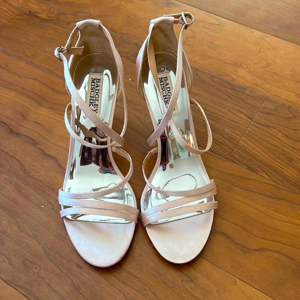 Badgley Mischka bonanza rose pink formal strappy satin wedge